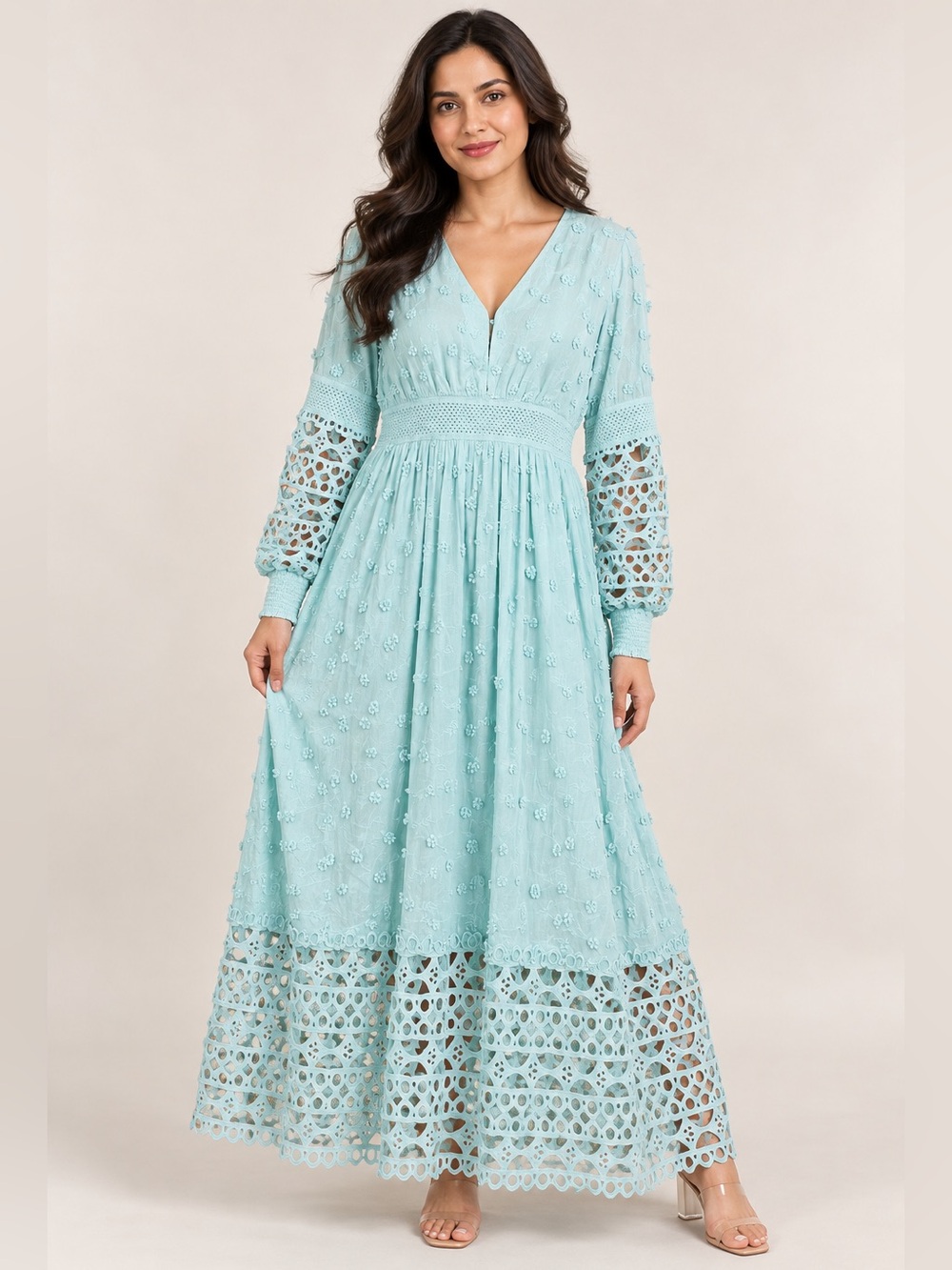 Boston Proper Mint Blue Embroidered Maxi Dress